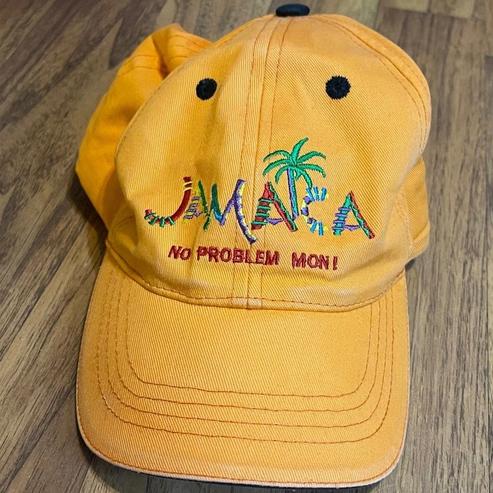 Jamaica Souvenir Hat Kids Orange Cotton Embroidered No Problem Mon Baseball Cap